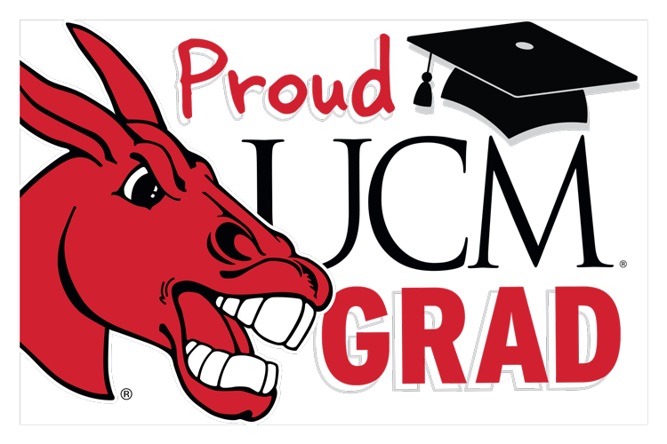 A graduation yard sign that says, "Proud UCM Grad"