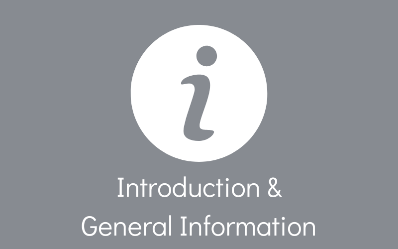 Gray box that says "intro and general information"
