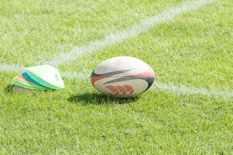 A rugby ball and field