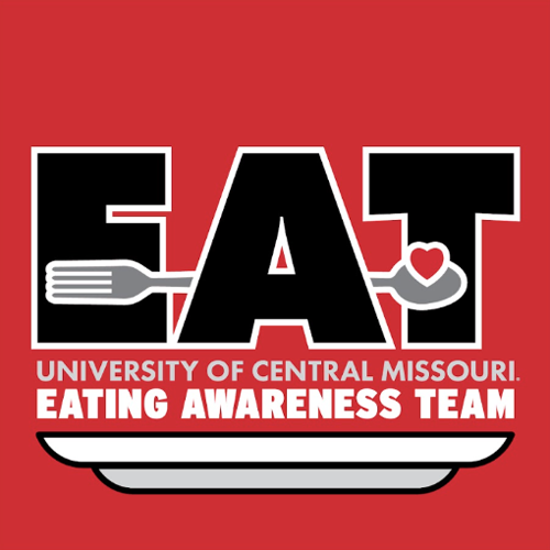 A graphic showing a plate, fork and spoon with the text, "EAT University of Central Missouri Eating Awareness Team"