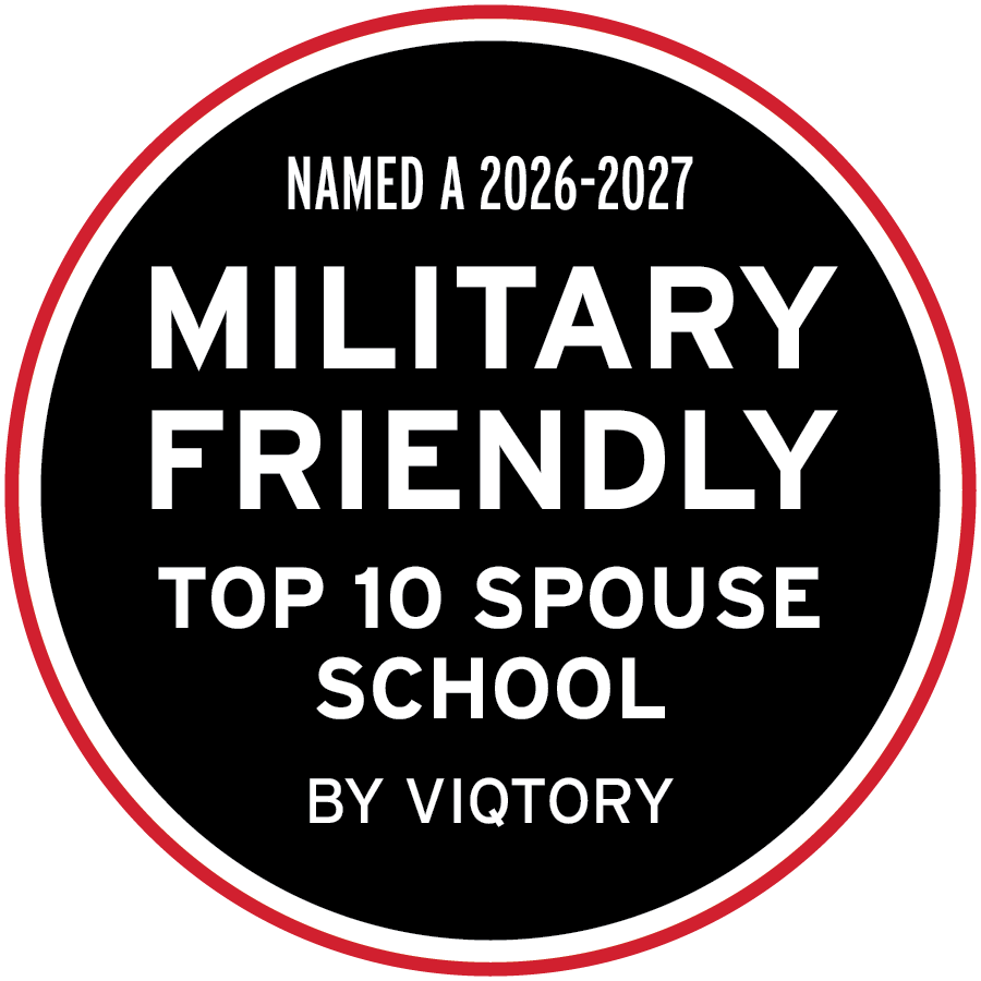 A graphic with the text - Named a 2026-2027 Military Friendly Top 10 Spouse School