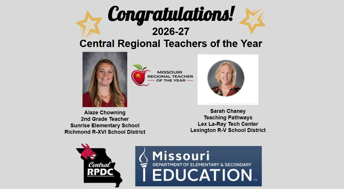 2026-2027 Central Regional Teachers off the Year - Alaze Chowning and Sarah Chaney