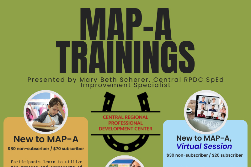 A graphic with the text - Map-A Trainings - Presented by Mary Beth Scherer