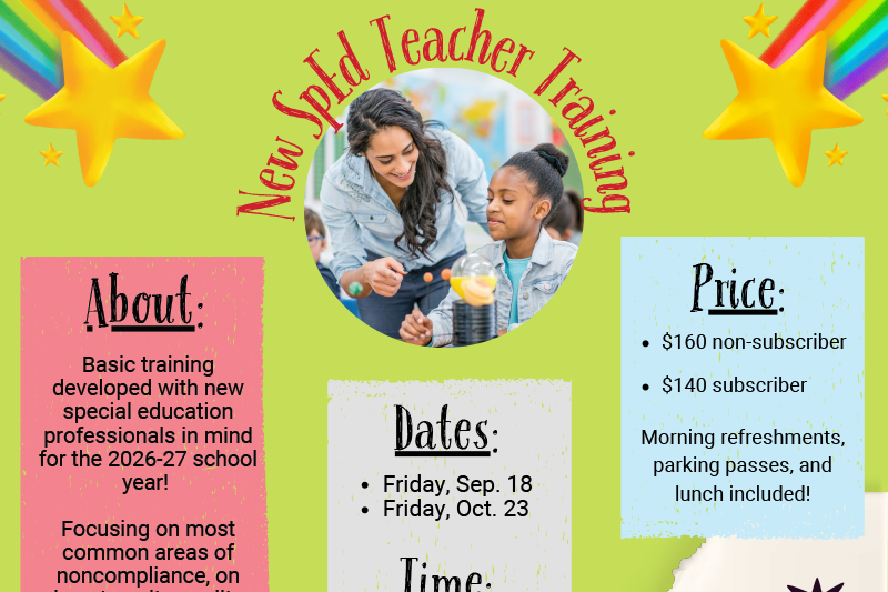 A graphic of a teacher and student with the text - New SpEd Teacher Training