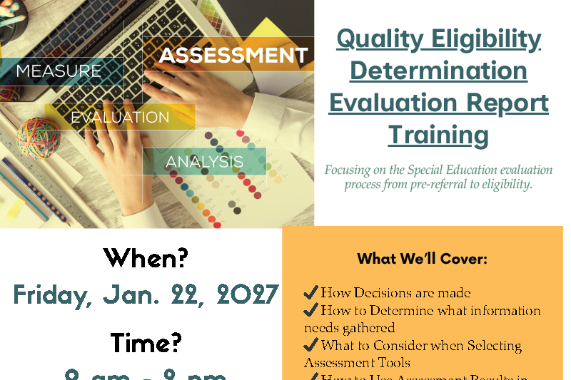 A graphic of a person typing on a laptop and the text - Quality Eligibility Determination Evaluation Report