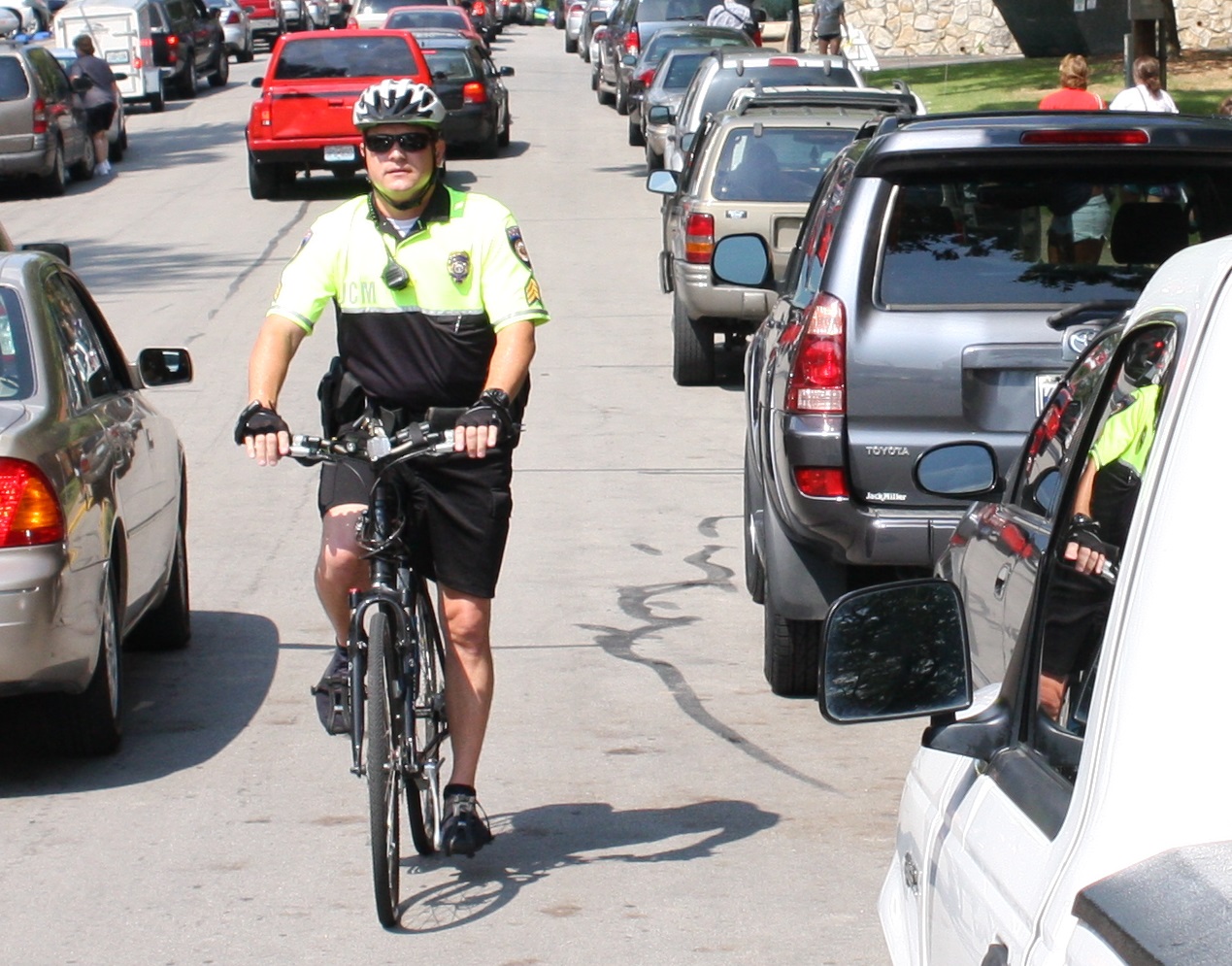 Sergeant Lewis on bicycle patrol